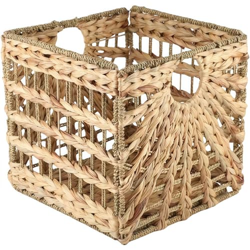 AACV 草編み収納バスケット 手編み 天然素材 家庭用収納 雑貨整理 リビング装飾 収納バスケット オープン収納 引き出し対応 メッシュデザイン カントリースタイル 大容量 持ち運びやすい取っ手 クローゼット対応 本収納 衣類収納 シンプルで実用的 (3