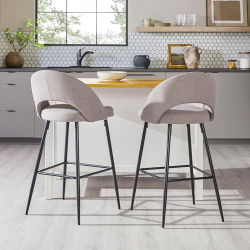 Walker Edison Butaco Moderno de Metal con Asiento Tapizado, Juego de 2, Color Mushroom miniatura 4
