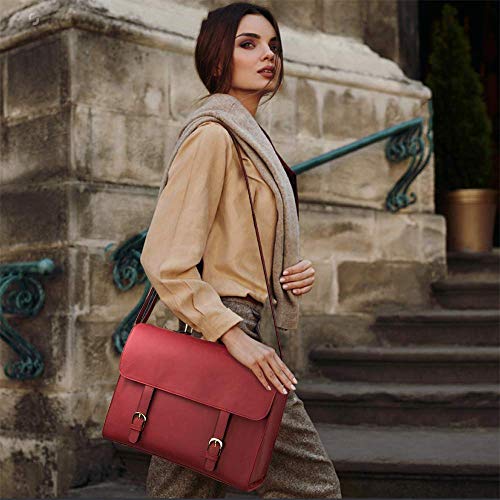 Estarer Women Briefcase 15.6 inch Laptop Bag PU Leather Backpack Satchel Shoulder Bag - Wind Red