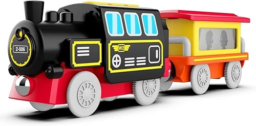 Miniatura 4 de Tren motorizado para pista de madera, tren de locomotora a pilas (conexión magnética), potente juego de tren bala de motor compatible con Thomas,