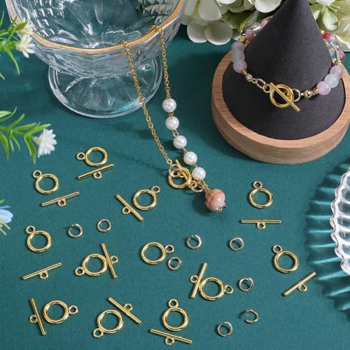 SOFPLATE 1 Box 60 Sets Toggle Clasps Ring and Bar Clasp Gold & 120Pcs Brass Open Jump Rings OT Toggle Clasp T-Bar Connectors Findings for jewellery Making Clasps Supplies DIY Crafts Necklace Bracelet - Image 4