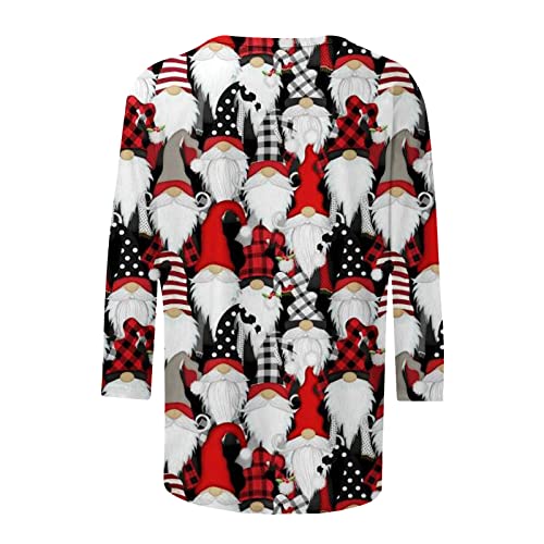 Camisas de árvore de Natal para mulheres manga 3/4 blusa árvore de Natal floco de neve Papai Noel ca