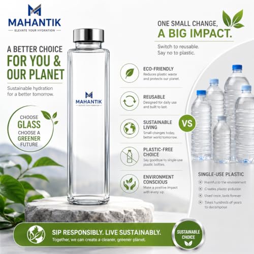 Image of 750ml Premium Square Glass Bottle with Leak Proof Stainless Steel Lid, Glass Juice Bottle for Water, Detox Drinks, Milk, Cold Coffee & Oil, Refrigerator Safe, Pack of 3