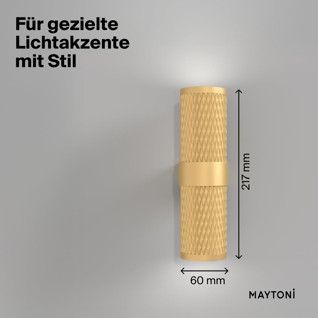 MAYTONI Focus Design Wandleuchte Matt Gold – Ø6 cm - 2-flammige Wandlampe GU10 – Wandleuchte innen, Designlampe, indirekte Beleuchtung aus Aluminium für Wohnzimmer, Schlafzimmer, Flur, Esszimmer