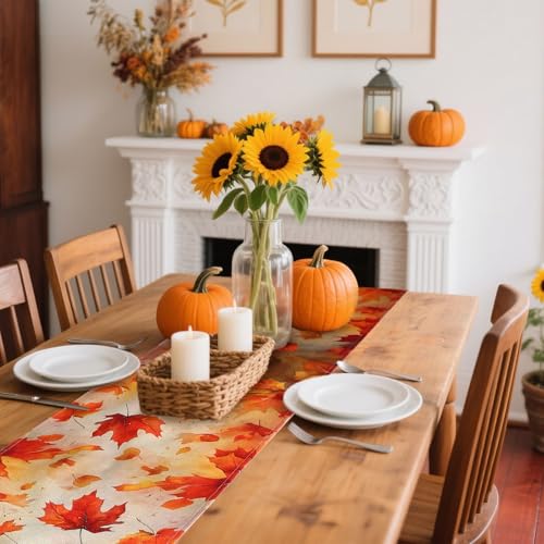 Maple Table Runner, 13x72in Flax Autumn Leaf Table Cover Cloth Wrinkle and Fade Resistant Fall Kitchen Decorations for Dining Room Regular Use Special Events or Gatherings for Holidays Party - Cosy Home Interiors Maple Table Runner, 13x72in Flax Autumn Leaf Table Cover Cloth Wrinkle and Fade Resistant Fall Kitchen Decorations for Dining Room Regular Use Special Events or Gatherings for Holidays Party - Image 5