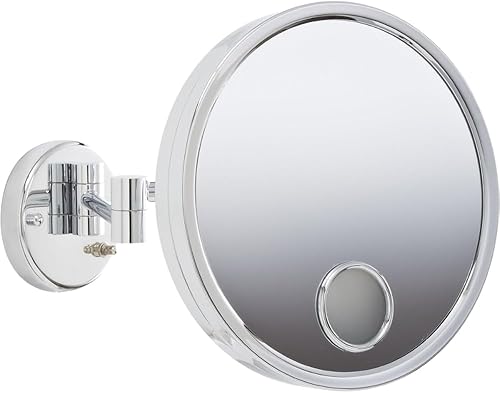 JERDON Espejo de maquillaje estilo europeo con acabado cromado, espejo de maquillaje de 9 pulgadas de diámetro con montaje en pared cromado, aumento