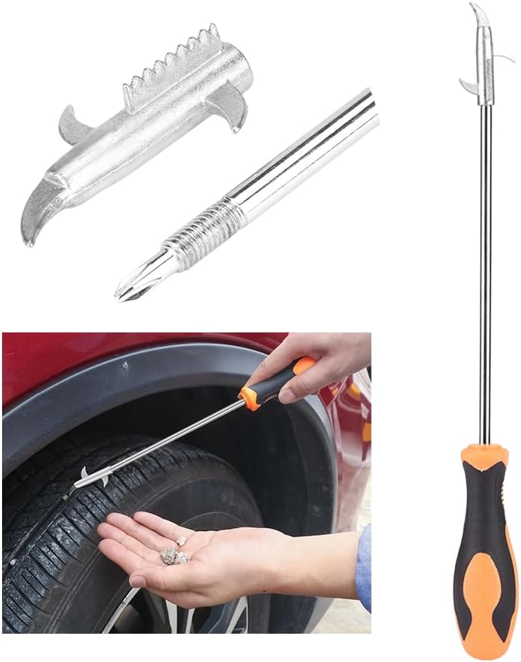 Multipurpose Car Tire Stone Remover Hook, Tire Cleaning Hook, Tyre Stone Picker for Motor Bike Truck Car, Wheel Remover Hook with Solid Rubber Handle
