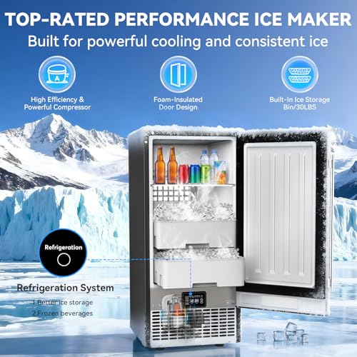Image of SOZT Under Counter Ice Maker with Refrigerator Function, 120LBS /24H Commercial Ice Machine, No-Melt Ice Storage, 24H Timer & Self-Cleaning, Built-in /Freestanding for Home Bar Cafe Restaurant