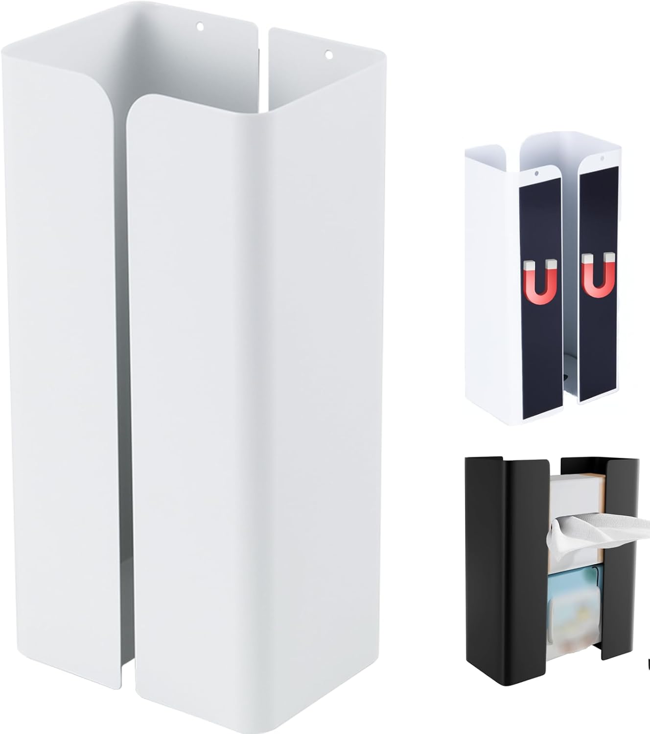 Wowfill Magnetic Tissue Case, Paper Holder, Separate, Width Adjustable, One-Handed, Tissue Box, Strong Magnet, Paper Towel Holder for Kitchen, Bath, Washstand, Refrigerator (Magnet)