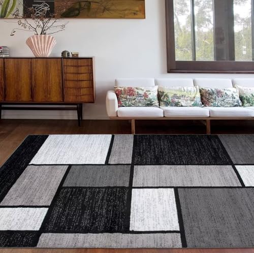SUNYRDSM Alfombras Recibidor Alfombra Diseño geométrico Decorativo de líneas rectangulares Grises y Negras, Moderno y Duradero. 160X200CM