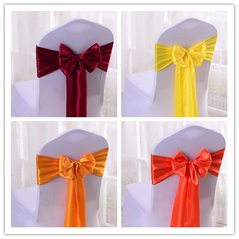 Elastische Stuhl-Schleifen mit Satinschleifen, für Hochzeiten, Partys, Dekorationen (Pink lila,50pcs)
