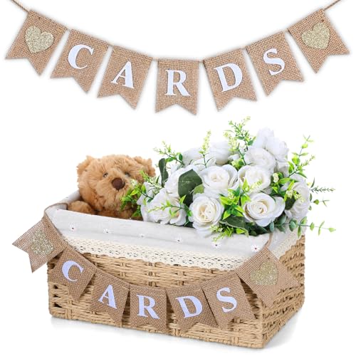 Image of Yaomiao Mini Cards Sign Banner for Card Box Wedding Themed Hanging Banner Decor Party Decoration for Birthday for Basket Table Greeting Photo Props Table Decor, Basket Not Included(Classic,Linen)