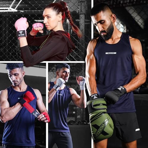 Image of WYOX Gel Boxing Hand Wraps Inner Gloves for Men & Women - 80cm /31inch Quick Wrist Strap, Padded Knuckle Support, Fingerless MMA Muay Thai Kickboxing Wraps for Training, Punching & Martial Arts