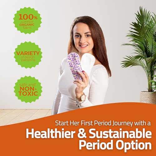 Image of Non-Slip Organic Cotton Reusable Menstrual Pads for Teens, 6 Pack (S+M)
