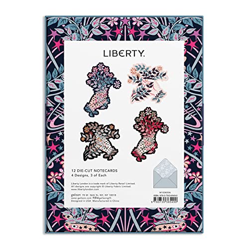Image of Liberty Ianthe Hand Shaped Notecard Set from Galison - 12 Die-Cut Notecards and Envelopes with 4 Unique Floral Designs (3 of Each), Envelopes Printed with Floral Interiors, Makes a Wonderful Gift