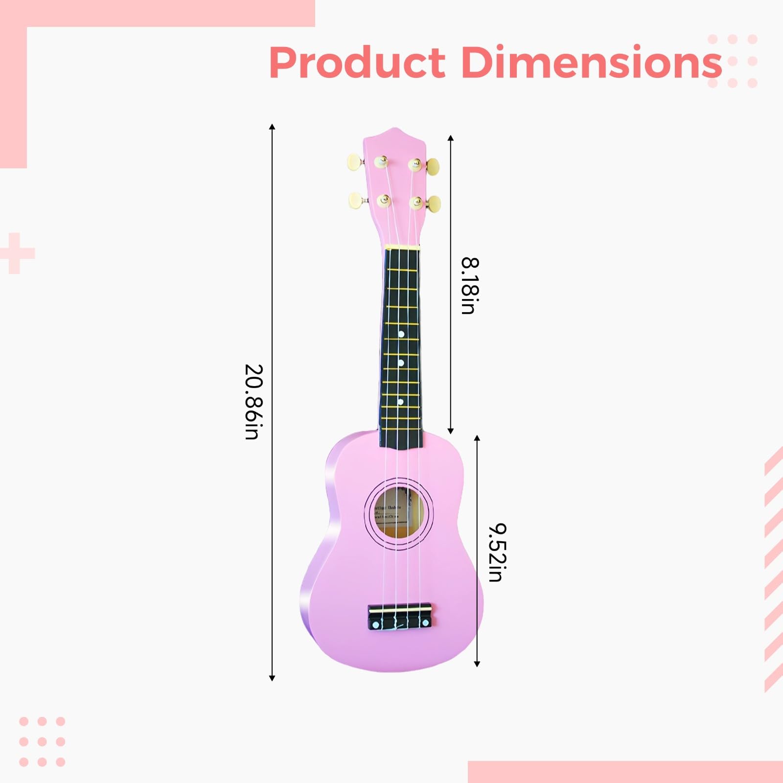 Generic Ukulele per principianti, 61 cm, in tiglio, con dorso arcuato, suono chiaro, comodo e portatile