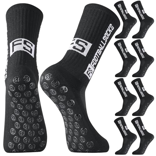 4 Paare Fußball Socken Jungen 35-39 Fußballsocken Kinder Fussball Socken Anti Rutsch Grip Football Socks Rutschfeste Sportsocken Fußball Stutzen für Kinder Basketball Laufen Rugby (schwarz)