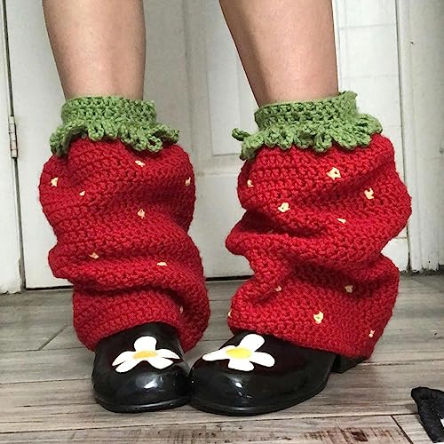 Women Strawberry Leg Warmers Cute Crotchet Knitted Leg Warmers Aesthetic Boot Cuffs Y2K Accessories2