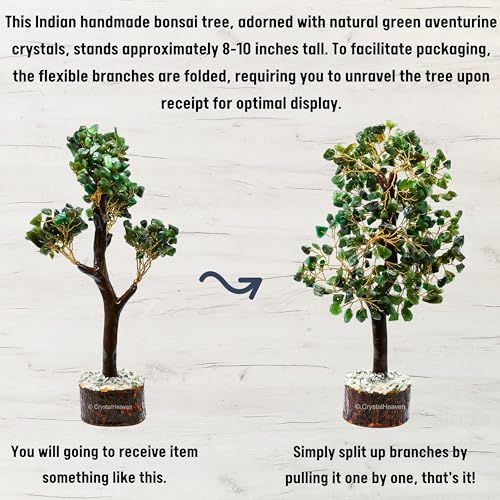 Image of Crystal Heaven Certified Green Aventurine Crystal Tree for Good Luck - Healing Crystals Money Tree for Wealth, Positive Energy at Home Office - Decorative Spiritual Gifts for Vastu, 9 x 25 Cm