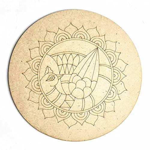 Image of Adikala MDF Peacock Engraved Design Wall Plate Base With Frame Cutout for DIY Craft Set Of 2