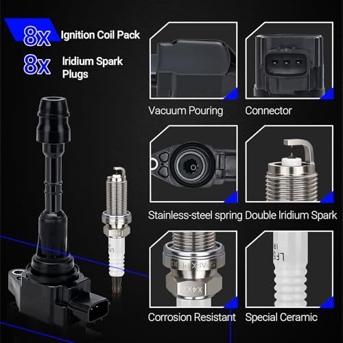 Image of UF551 Ignition Coil & 4469 Double Iridium Spark Plug OE# GN10247 22448ZE00A | Fits for Nissan Armada 2007-2015, 2008-2012 Pathfinder, 2008-15 TITAN, 2012-15 NV2500 NV3500 /2007-10 INFINITI QX56 OE# C1672