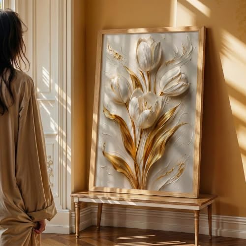 Image of NoWorries Floral Botanical Wall Painting with Frame | Premium Textured Flower & Leaf Artwork, Pastel Nature Wall Decor Framed for Living Room Bedroom Office and Home Decoration (Art-9,17x25inch)