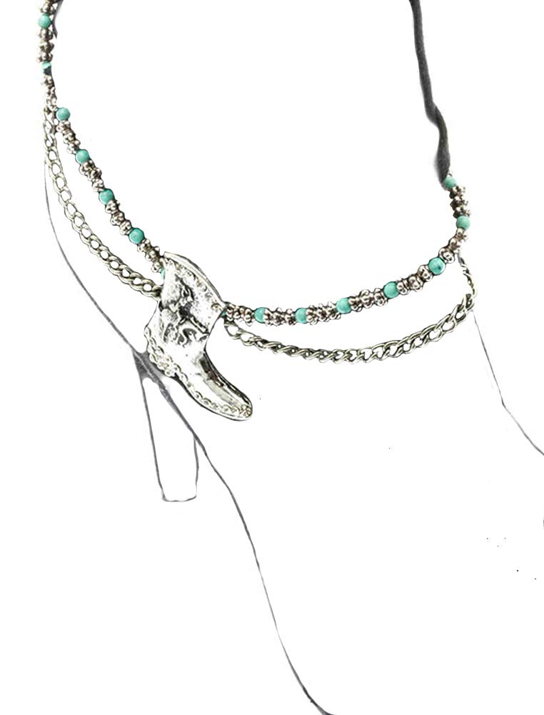 V G S Eternity Fashions Boot Chain ~ Boot Bracelet ~ Cowboy Boot Charm with Blue Beads Aged Boot Charm Anklet Boot Bracelets for Women (82403ASTUQ)