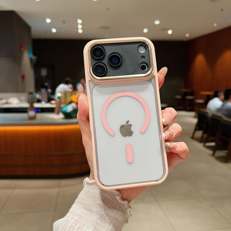 LuxuryKase Magnetic Clear Shockproof Case for iPhone 17 Pro | Mag-Safe Compatible | Transparent Hard Back Cover with Full Camera Protection | Anti-Yellowing - Pink