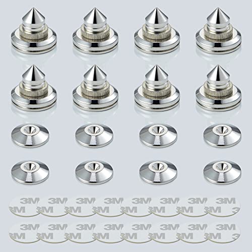 Pailvens Speaker Spikes Floor Protectors 8pcs, Adjustable Shockproof Speaker Isolation Stand Feet for HiFi Amplifier, Subwoofer, DAC Recorder, Turntable, Cone Base Pad with Adhesive, Silver by pailvens - Used condition - US$13.81