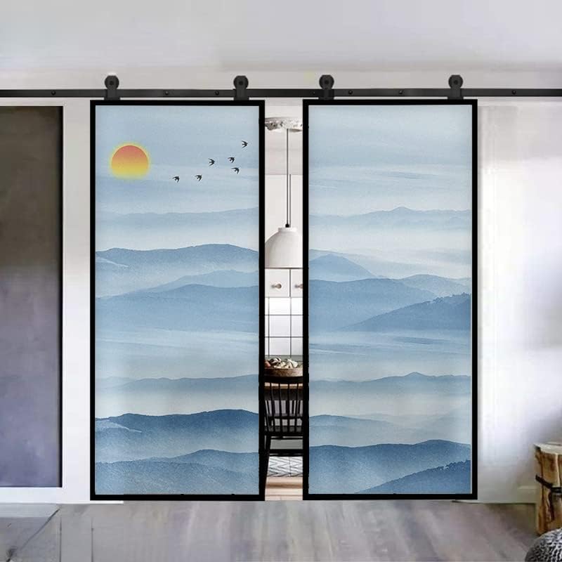 Window Film Privacy Landscape Painting Glass Sticker Non-Adhesive Removable Vinyl Film for Home Bedroom (A,80x160cm)