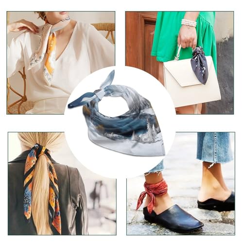 Women Square Head Scarf Boho Hair Scarf Winter Mountains Snow Scene Head Kerchief Woman Headband Satin Bandanas Fashion Neck Scarves Silk Headwear for Bag Hair Scarves Gift 18"×18"4