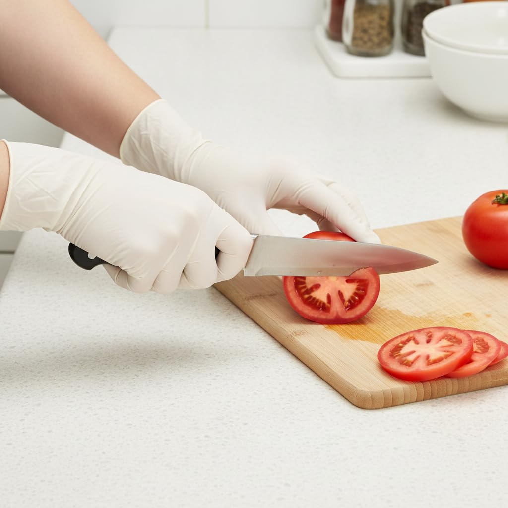 Guanti da Monouso in Nitrile di qualità Alimentare con Palmo Antiscivolo E Protezione da E Preparazione dei Pasti E Il Servizio di Catering Adatti per Cuochi E Personale di Sala, L