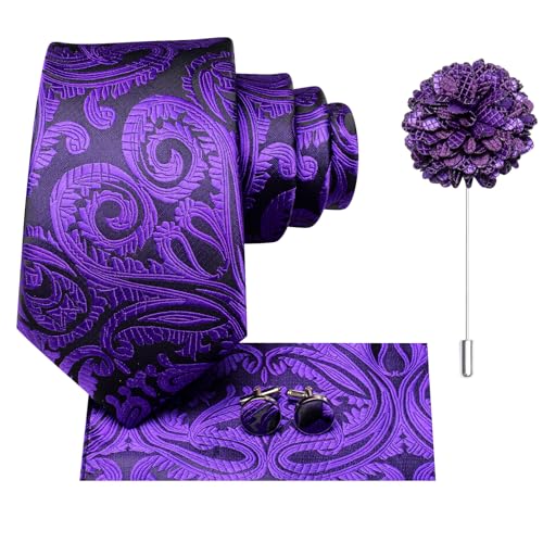 Image of Hi-Tie Men's Tie Lapel Pin Set Pocket Square Cufflinks Formal Woven Silk Tie Sets Wedding Party