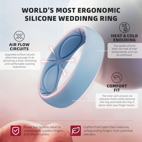Image of Egnaro 4 /5 /8 Variety Multipack Ergonomic Breathable Bridal Rings Sets, 6mm Wide - 2mm Thick Rubber Wedding bands women, silicone Rings for her with Half Size