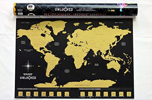 Mapa Mundi de Raspar 60x42 cm | Unlocked | Sem moldura | Scratch off Brazil Map | Mapa Raspadinha