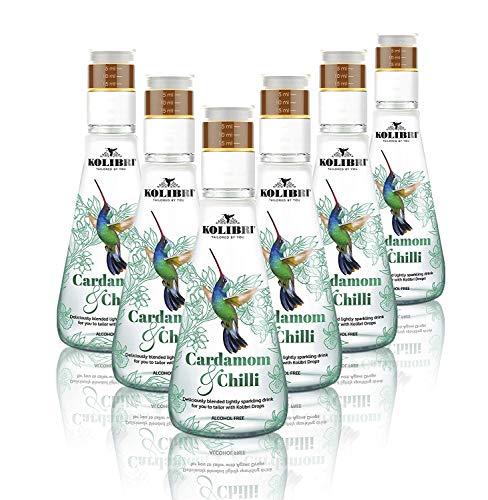 Cardamom & Chilli Naturally Flavored Sparkling Water by Kolibri - Non Alcoholic Drinks, Cocktail Mixers with Agave Syrup - Botanical, Bubbly, Fizzy Natural Spring Tonic Water for Mocktails (6 Pack)