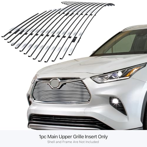 Image of APS Compatible with Toyota Highlander 2020-2026 Main Upper Stainless Steel Chrome Polished 8x6 Horizontal Billet Front Grill Grille Insert T65041S
