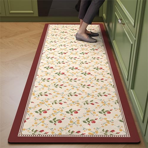 Highdi Absorbant Diatomite Tapis Cuisine - Modèle Pastoral Tapis Cuisine Devant Evier Séchage Rapide, Tapis Cuisine Antidérapant, Lavable Tapis de Cuisine,...