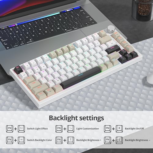 Image of 75% Mechanical Gaming Keyboard with Volumn Knob, Gasket Hot Swappable RGB, Wired, Red Switch, 82 Keys Compact Creamy (Black Grey)