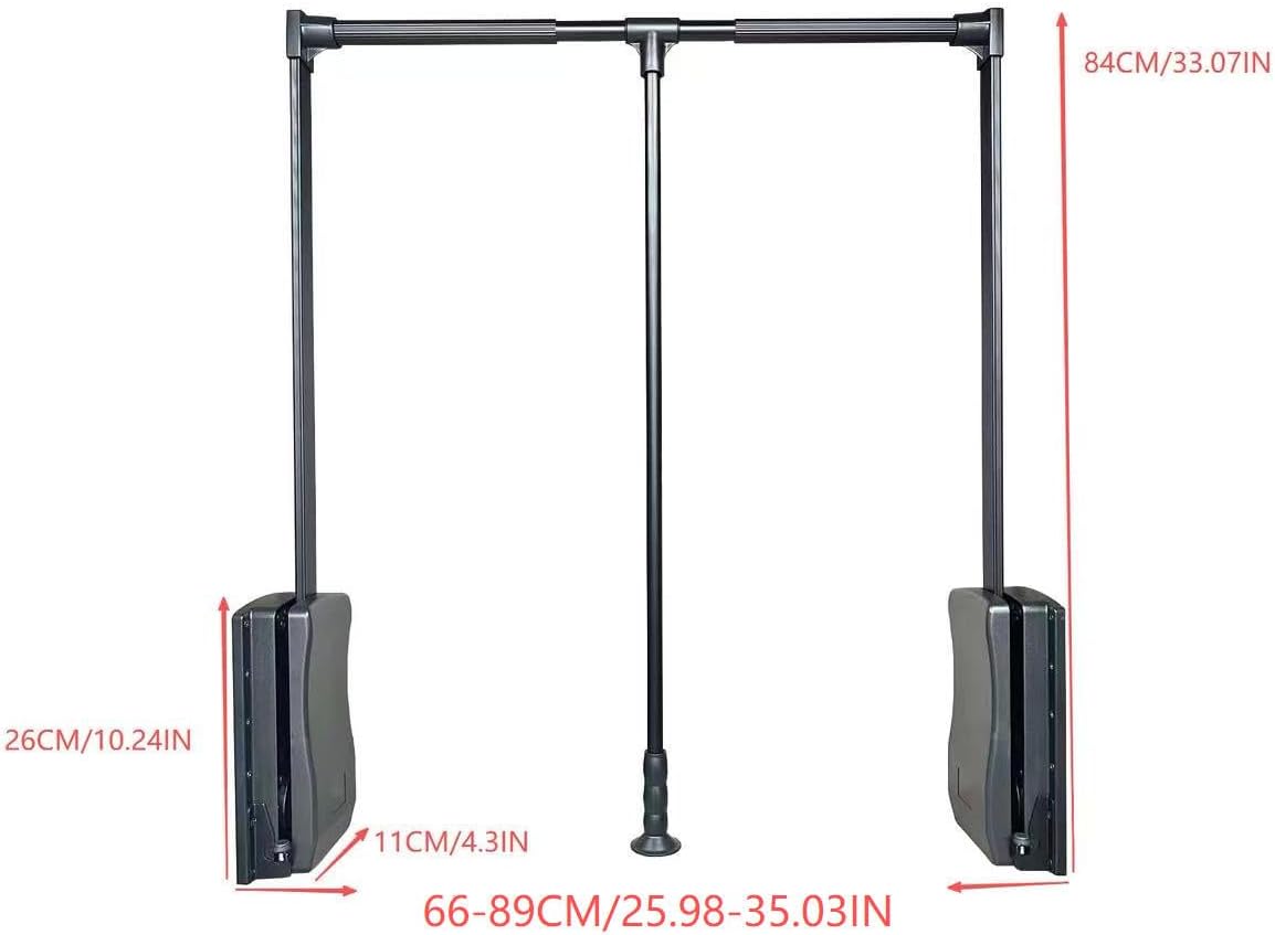 brand Wardrobe lift clothes rack,Pull Down Closet Rod for Hanging Clothes, Retractable Wardrobe Hanger for Cabinet, Aluminium alloy Tubing with Plastic Housing (BLACK, MEDIUM:66-89CM/26-35IN)