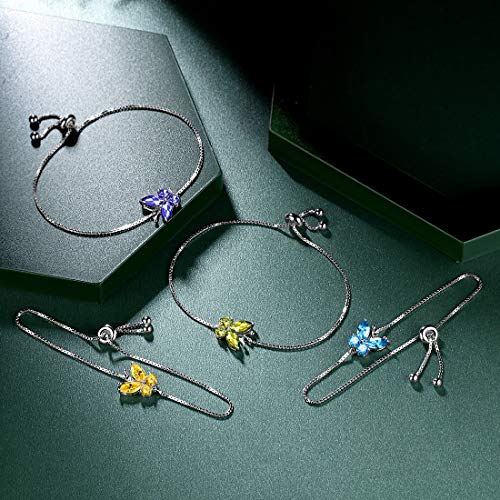 Hipunk Butterfly Blue Bracelets Birthstone Women 925 Sterling Silver September-Sapphire Birth Stone Animal Butterflies Adjust Link Bracelet Crystal Birthday Jewelry Sb0001S #TOP6
