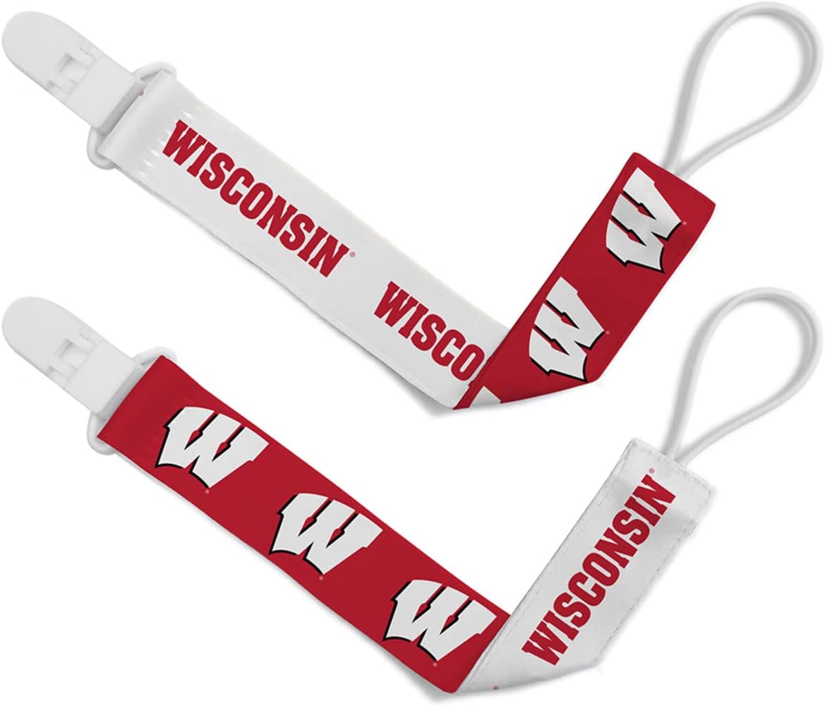 Baby Fanatic Pacifier Clip 2-Pack - NCAA Wisconsin Badgers - Officially Licensed Baby Apparel