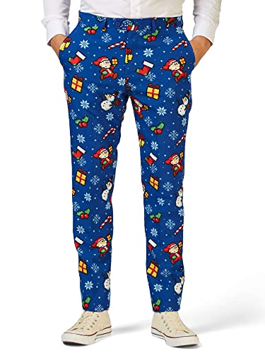 Opposuits Men's Christmas Suit - Pixel Art Merry X-Mas Icons Outfit - Slim Fit - Blue - Includes Blazer, Pants And Tie - Size Us 38 #TOP5