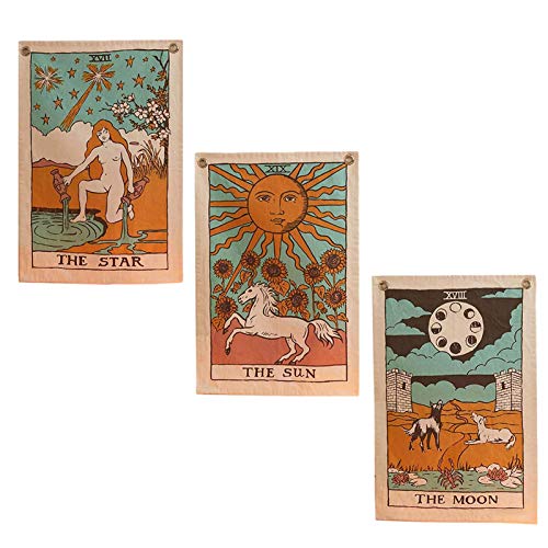 sympuk Tapiz de Bandera de Tarot Tapiz de adivinación de Estilo Medieval Europeo Tapiz de Estrella de Sol y Luna con Ojales a Prueba de Herrumbre Paquete de 3 Brilliant Cover