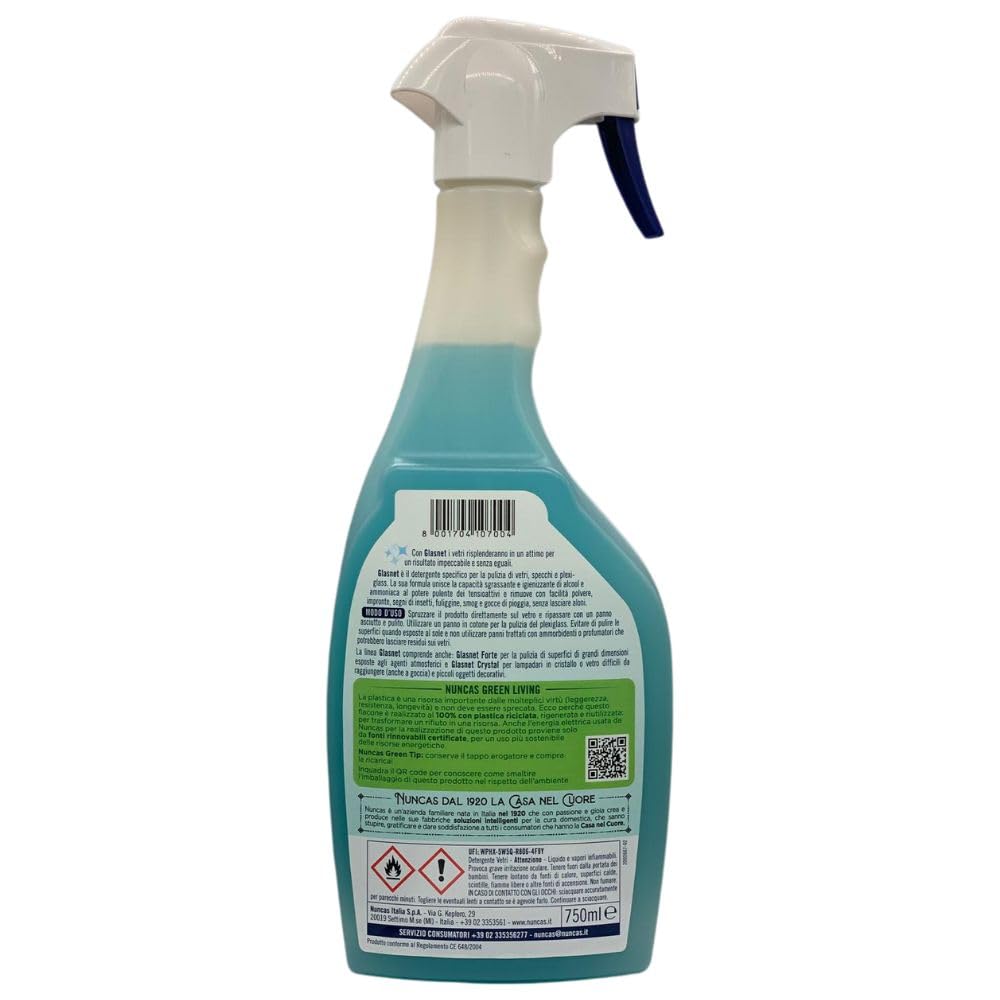 Detergente Istantaneo per Vetri e Specchi Senza Aloni, Ideale Plexiglass, 750ml (3 Unità)