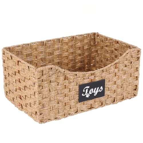 Brabtod Dog Toy Storage Basket Medium,Wicker baskets for Dogs Cats,Pet Toys Bin,Collapsible Puppy Toys Box with Wire Frame,Ideal for Storing Pet Supplies, Easy-Access(Brown)