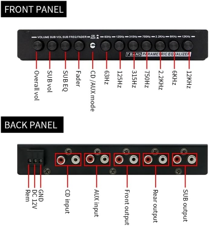 Suitable for Car Audio Graphic Equalizer Professional 7 Band Automotive Equalizer EQ Tuning Crossover Amplifier
