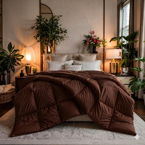 Image of Luxury Hotel Collection Cotton Comforter | All-Season Lightweight Quilt for Hot Sleepers | Plush, Breathable & Box-Stitched (King) Chocolate