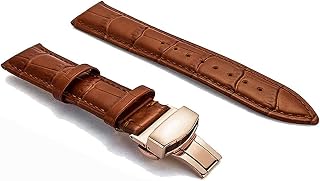 18mm Genuine Leather Watch Band Strap Fits ACCUTRON Tan Deployment Golden Buckle-1