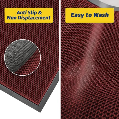 Image of Muddy Mat Mesh Quick-Dry Door Mat - Heavy-Duty, Sand & Dirt Trapper for Outdoor & Indoor, Ideal for Entrance, Mudrooms, Patios & Garages, Low-Profile, Non-Slip, Washable - Red 17 inchx30 inchx0.4 inch